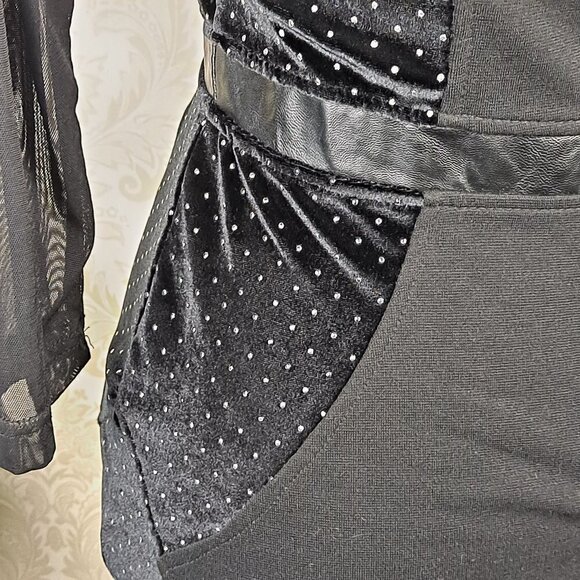 MinkPink Size Small Black BodyCon Dress Mixed Materials Sheer/Velvet/Studded - Picture 10 of 15